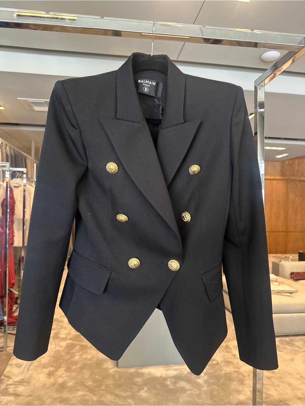 Balmain Black Double-Breasted Blazer with Gold Buttons